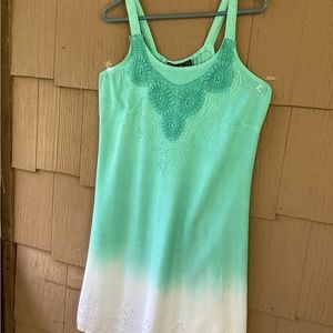 Raya Sun Dress Floral Mini Embroidered Teal White Ombré Tie Dye Boho